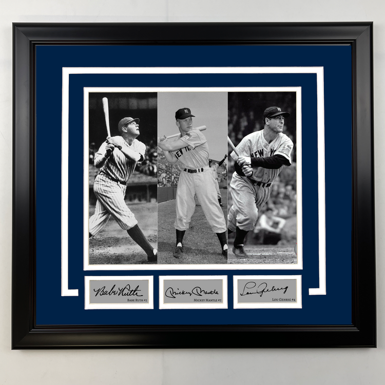Framed Babe Ruth, Mickey Mantle & Lou Gehrig Facsimile Laser Engraved Signatures New York Yankees 19x21 Baseball Photo