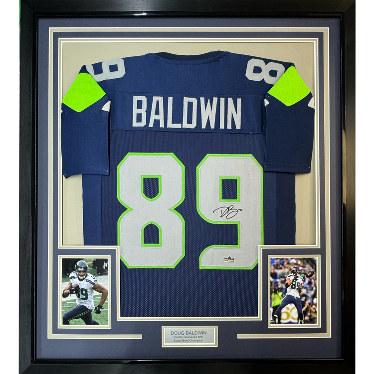 Framed Facsimile Autographed Doug Baldwin 35x39 Seattle Blue Reprint Laser Auto Football Jersey
