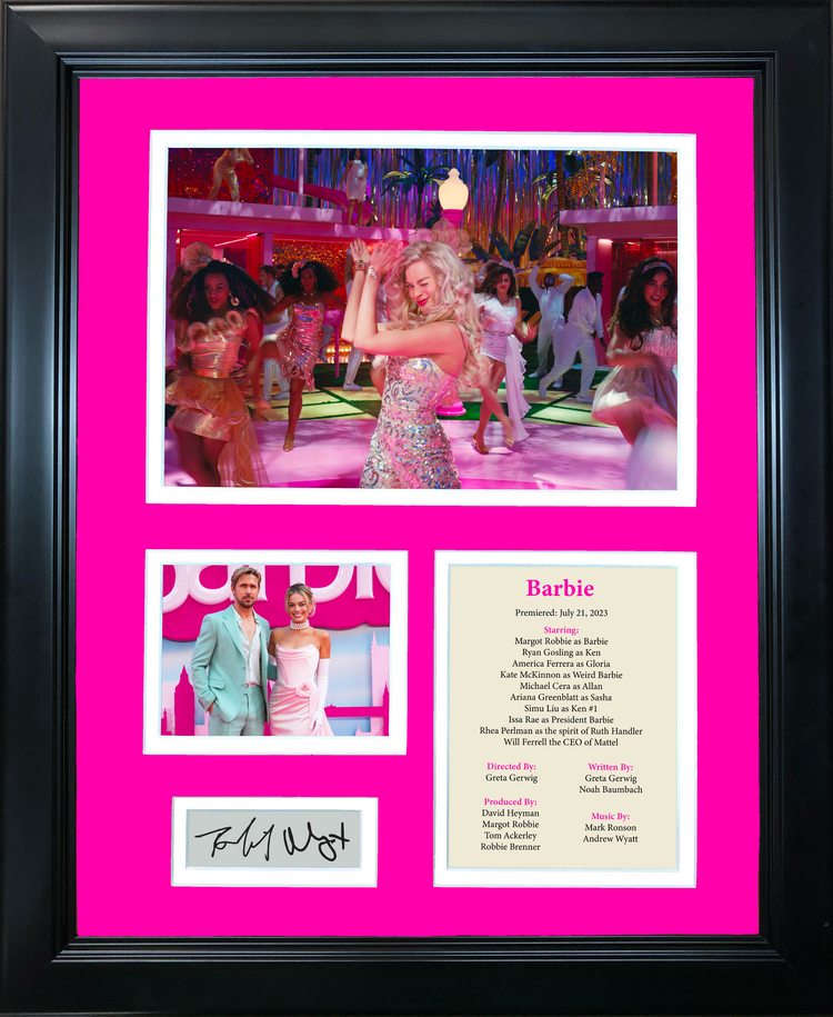 Framed Movie Margot Robbie & Ryan Gosling Dual Facsimile Laser Engraved Signature Auto 11"x14" Photo Sig Collage