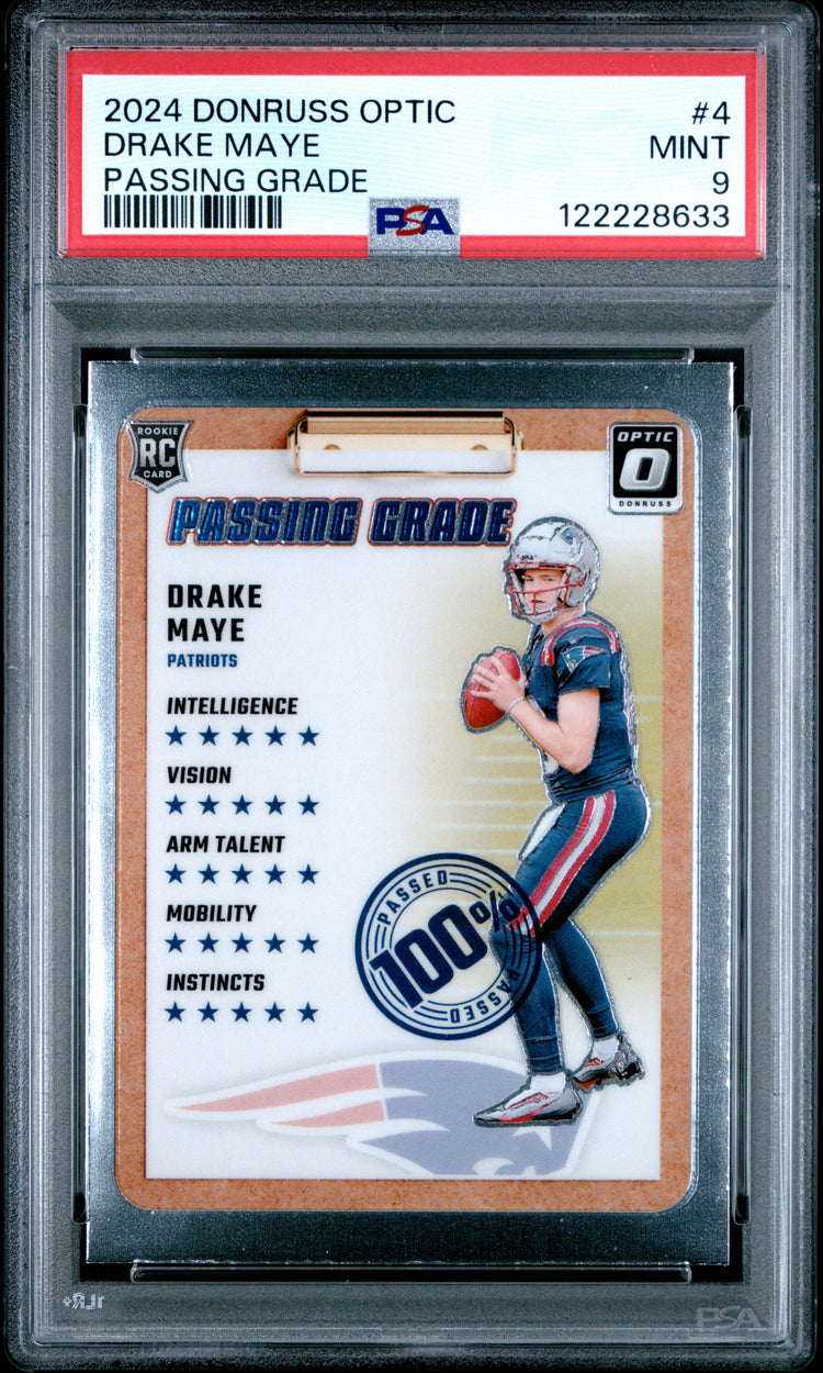 Graded 2024 Panini Donruss Optic Drake Maye #4 Passing Grade Rookie RC Football Card PSA 9 Mint