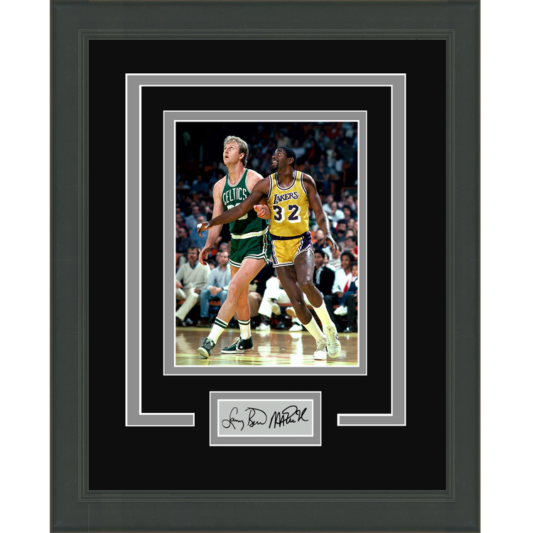 Framed Larry Bird Magic Johnson Dual Facsimile Laser Engraved Signature Auto 11x14 Basketball Photo
