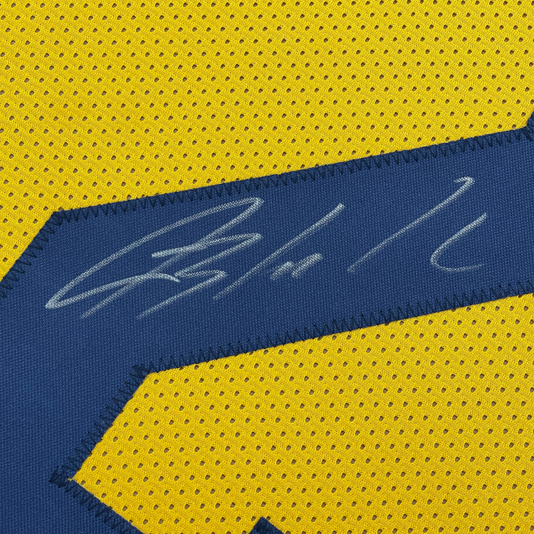 Framed Autographed/Signed Blake Corum 35x39 Michigan Yellow College Football Jersey Beckett BAS COA