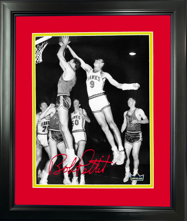 Framed Bob Pettit Facsimile Laser Engraved Signature Auto 11"x14" Basketball Photo HOFSM Holo