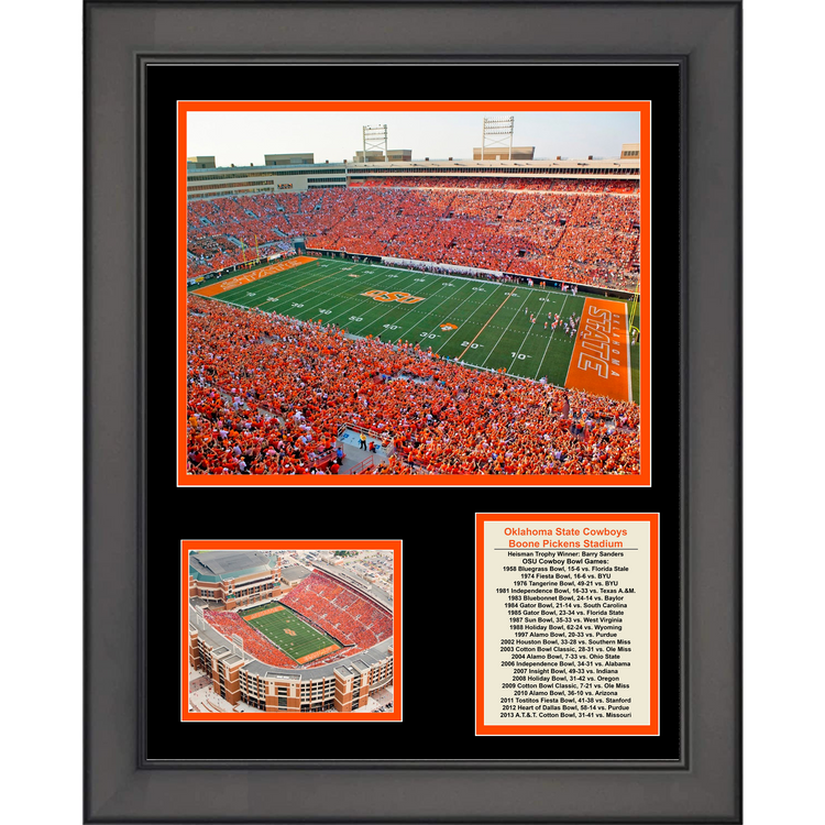 Framed Oklahoma State Cowboys Boone Pickens Stadium & Team History 11"x14" College Football Three Photo Collage