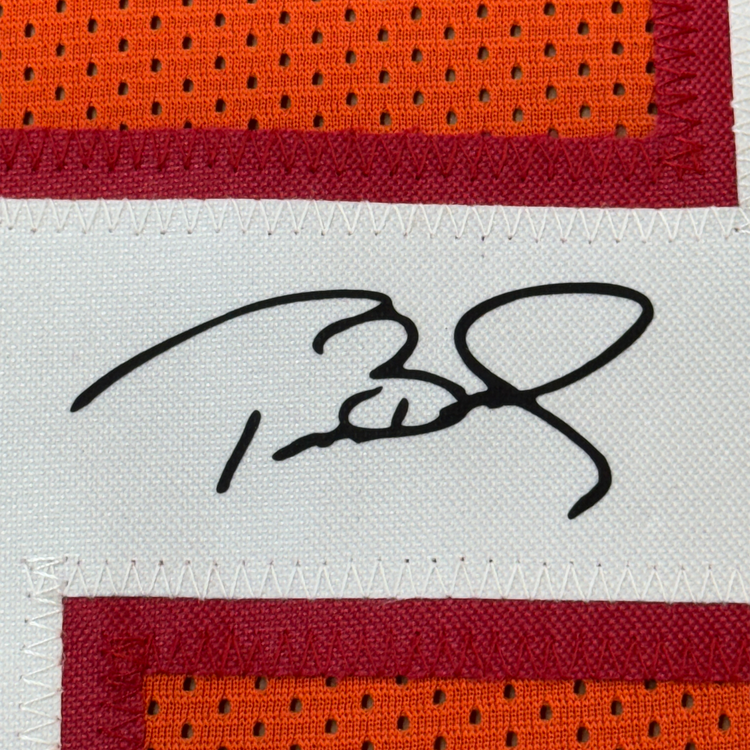 Framed Facsimile Autographed Tom Brady 35x39 Tampa Bay Orange Throwback Reprint Laser Auto Football Jersey Size Men's XL