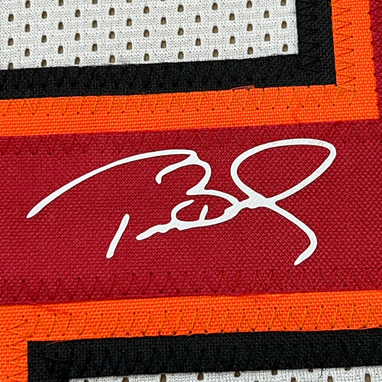 Framed Facsimile Autographed Tom Brady 35x39 Tampa Bay White Reprint Laser Auto Football Jersey Size Men's XL