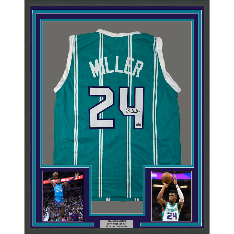 Framed Facsimile Autographed Brandon Miller 35x39 Charlotte Teal Reprint Laser Auto Basketball Jersey