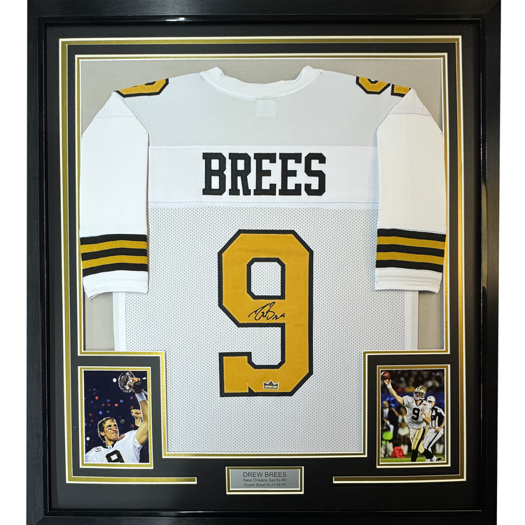 Framed Facsimile Autographed Drew Brees 35x39 New Orleans Color Rush Reprint Laser Auto Football Jersey Size Men's XL
