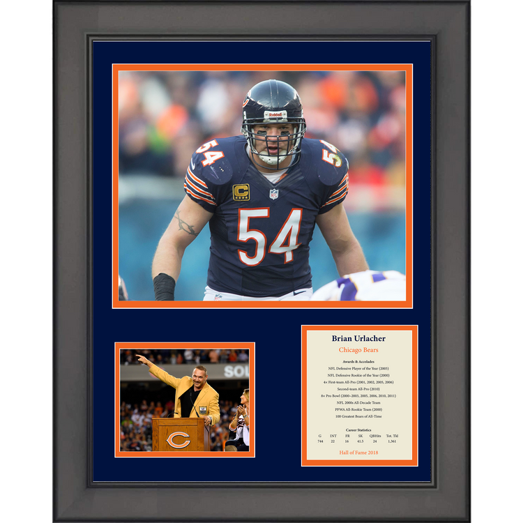 Framed Brian Urlacher Hall of Fame Chicago Bears 11"x14" Football Three Photo Collage