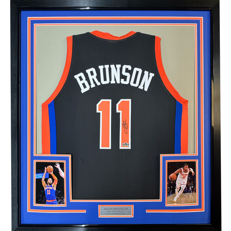 Framed Facsimile Autographed Jalen Brunson 35x39 New York Black Reprint Laser Auto Basketball Jersey