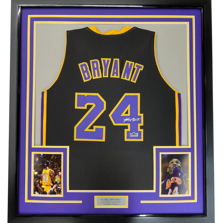 Framed Facsimile Autographed Kobe Bryant 35x39 #24 Los Angeles LA Black Reprint Laser Auto Basketball Jersey Size Men's XL