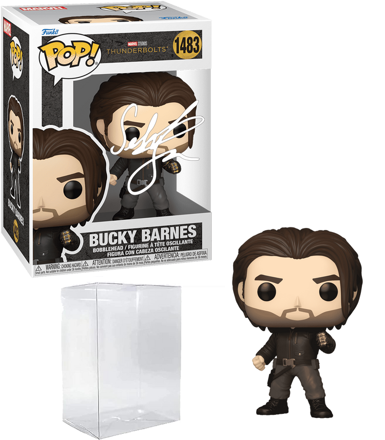 Sebastian Stan Bucky Barnes Thunderbolts #1483 Facsimile Signed Reprint Laser Autographed Funko POP! Movies Marvel Avengers Figurine with Protector Case