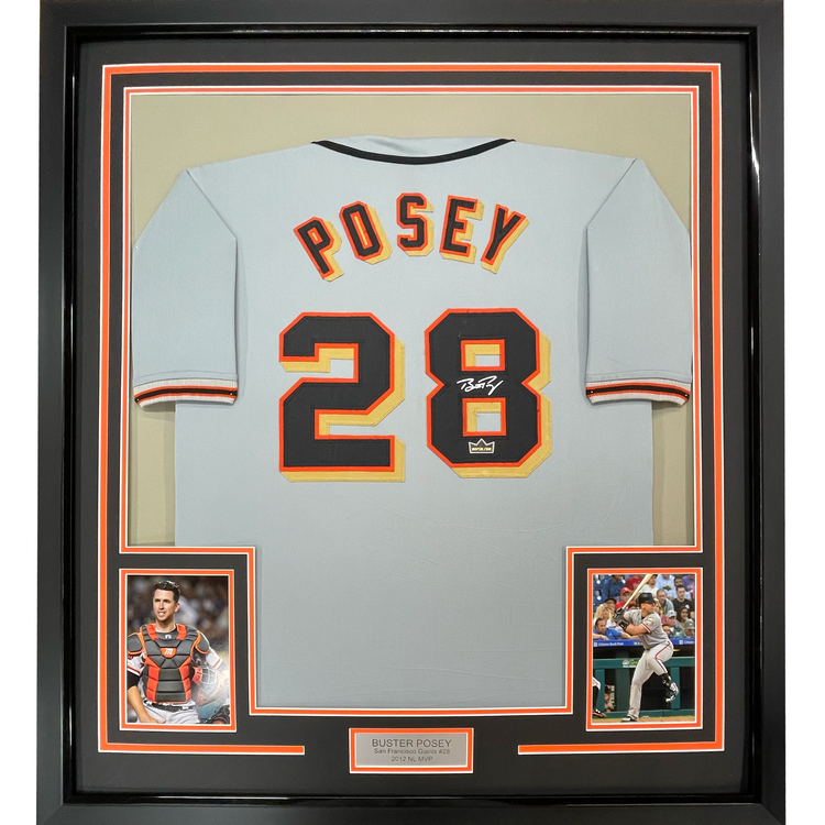 Framed Facsimile Autographed Buster Posey 35x39 San Francisco Grey Reprint Laser Auto Baseball Jersey