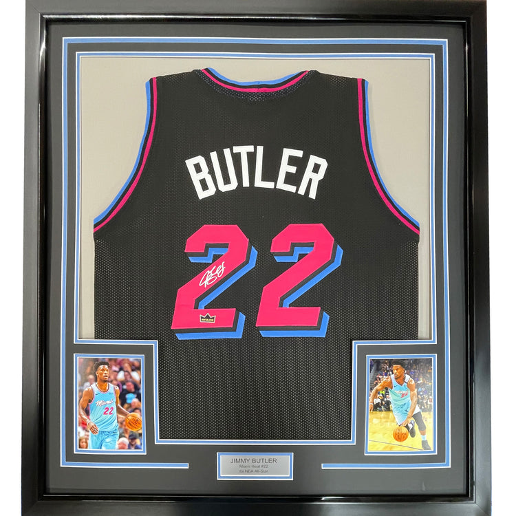 Framed Facsimile Autographed Jimmy Butler 35x39 Miami Black Vice City Reprint Laser Auto Basketball