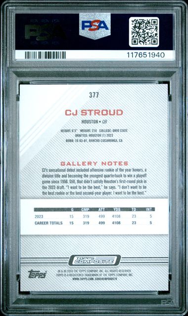 Graded 2023 Topps Composite CJ Stroud #377 Rookie RC Football Card PSA 10 Gem Mint