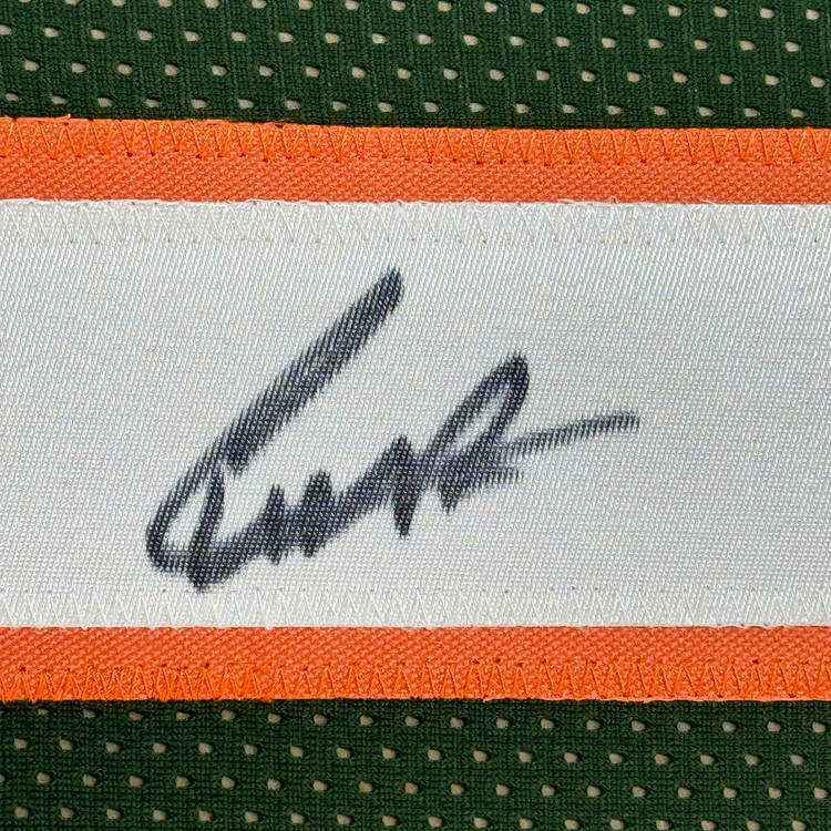 Framed Autographed/Signed Cameron Cam Ward 35x39 Miami Green College Football Jersey JSA COA