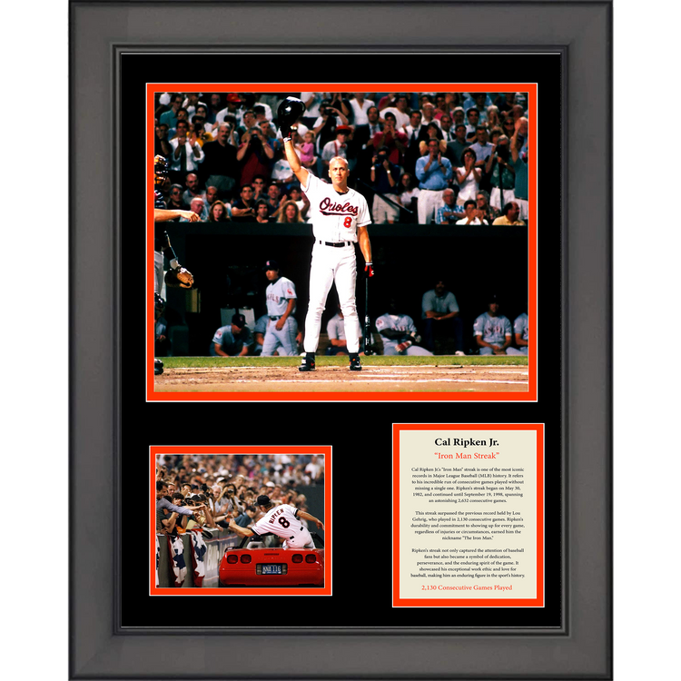 Framed Cal Ripken Jr. Iron Man Streak 2,632 Consecutive Games Played Record Baltimore Orioles 11"x14" Baseball Three Photo Collage