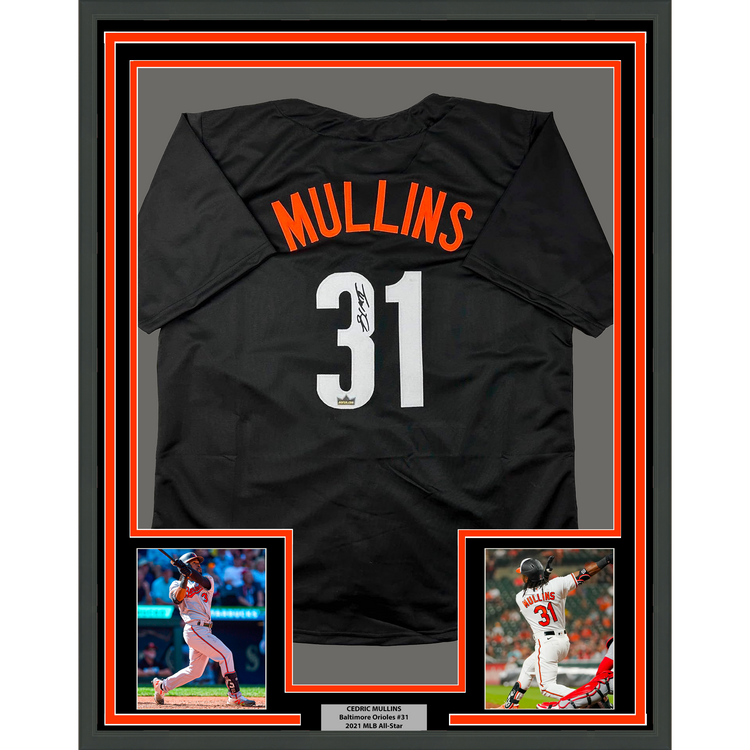 Framed Facsimile Autographed Cedric Mullins 35x39 Baltimore Black City Connect Reprint Laser Auto Baseball Jersey