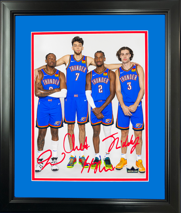 Framed Chet Holmgren Shai Gilgeous-Alexander Jalen Williams Josh Giddey Facsimile Laser Engraved Signature Auto 11"x14" Basketball Photo HOFSM Holo