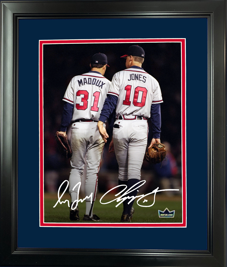 Framed Chipper Jones & Greg Maddux Dual Facsimile Laser Engraved Signature Auto Atlanta Braves 11"x14" Baseball Photo HOFSM Holo