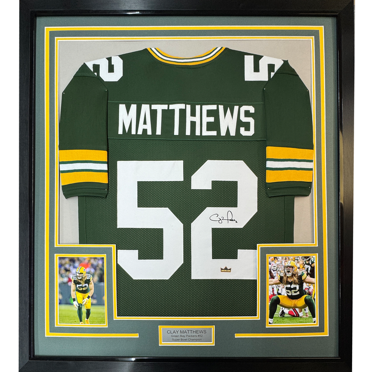 Framed Facsimile Autographed Clay Matthews III 35x39 Green Bay Green Reprint Laser Auto Football Jersey
