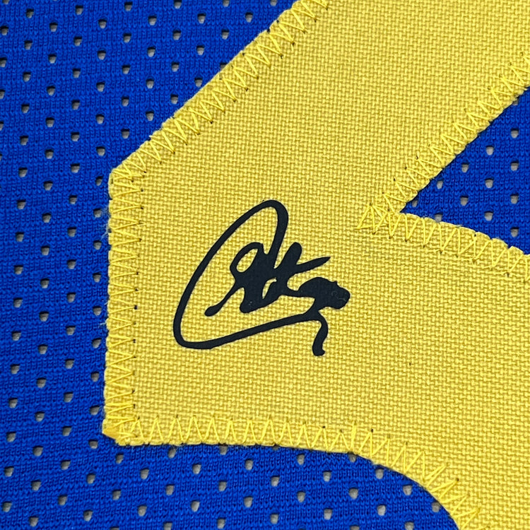 Framed Facsimile Autographed Stephen Steph Curry 35x39 Golden State Blue Reprint Laser Auto Basketball Jersey
