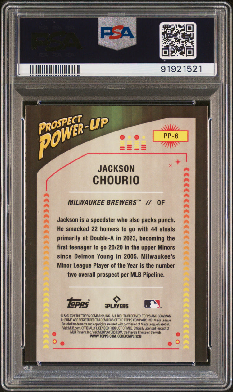 Graded 2024 Topps Bowman Jackson Chourio #PP6 Prospect Power Up Rookie RC Baseball Card PSA 10 Gem Mint