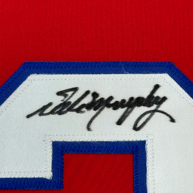 Framed Autographed/Signed Dale Murphy 35x39 Atlanta Red Baseball Jersey JSA COA