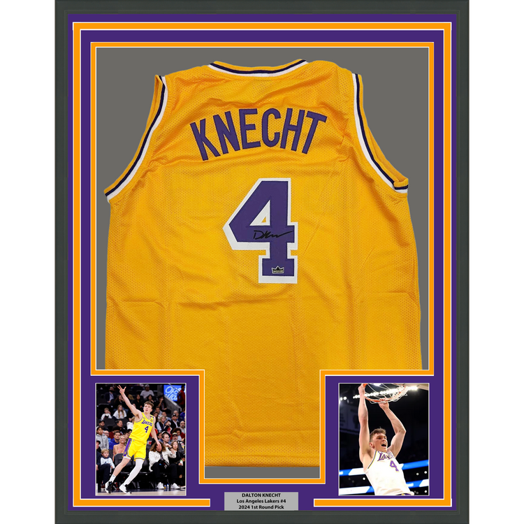 Framed Facsimile Autographed Dalton Knecht 35x39 Los Angeles LA Yellow Reprint Laser Auto Basketball Jersey