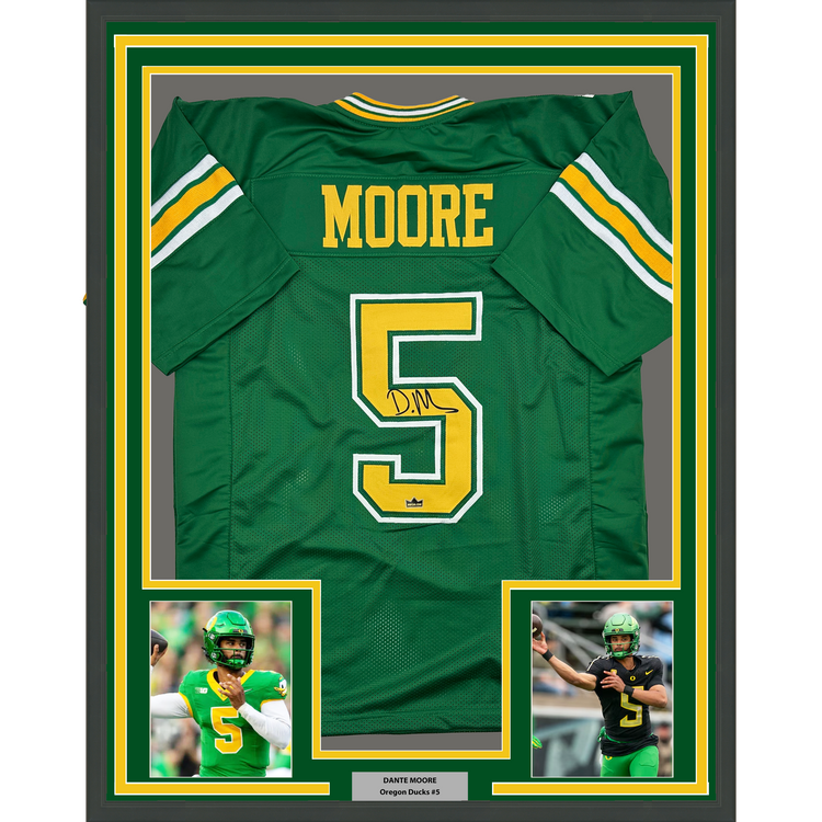 Framed Facsimile Autographed Dante Moore 35x39 Oregon Green Reprint Laser Auto College Football Jersey