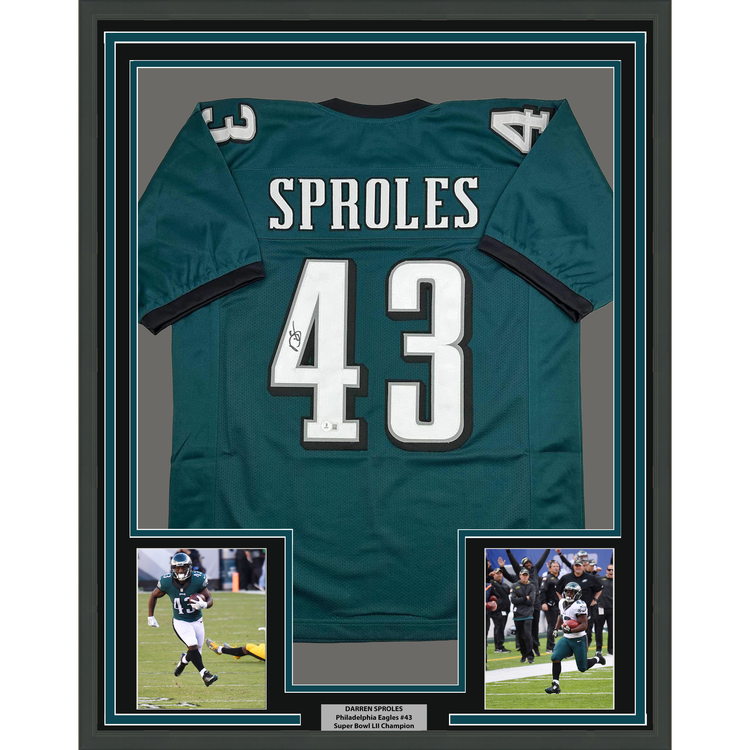 Framed Autographed/Signed Darren Sproles 35x39 Philadelphia Green Football Jersey Beckett BAS COA