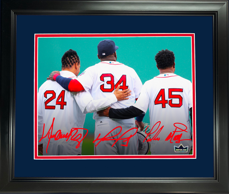 Framed David Ortiz Manny Ramirez Pedro Martinez Boston Red Sox Facsimile Laser Engraved Signature Auto 11"x14" Baseball Photo HOFSM Holo