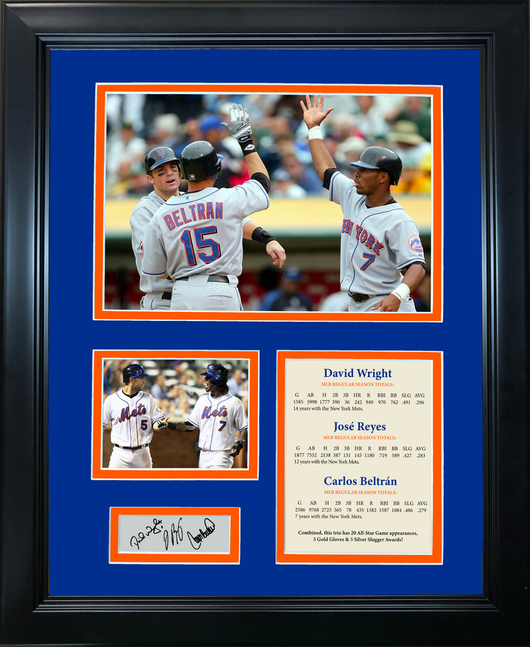 Framed David Wright, Jose Reyes & Carlos Beltran Facsimile Laser Engraved Signature Auto New York Mets Big 3 Baseball 11"x14" Photo Sig Collage