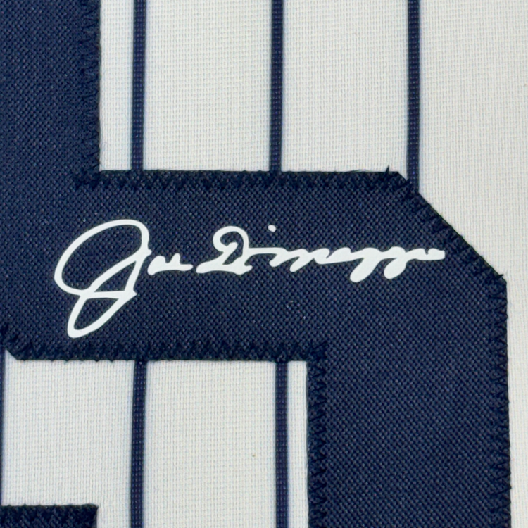 Framed Facsimile Autographed Joe DiMaggio 35x39 New York Pinstripe Reprint Laser Auto Baseball Jersey