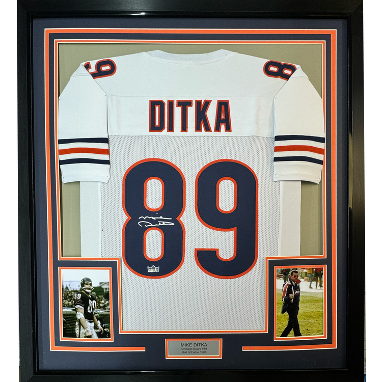 Framed Facsimile Autographed Mike Ditka 35x39 Chicago White Reprint Laser Auto Football Jersey
