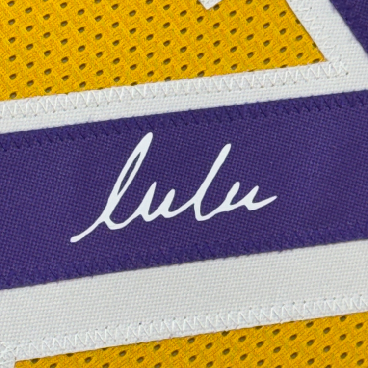 Framed Facsimile Autographed Luka Doncic 35x39 Los Angeles LA Yellow Reprint Laser Auto Basketball Jersey