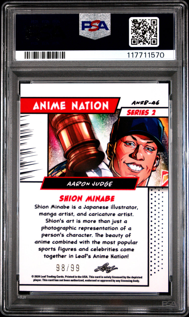 Graded 2024 Leaf Aaron Judge #AN2B46 Anime Nation Series 2 /99 Baseball Card PSA 6 Excellent