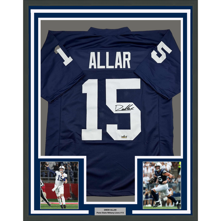 Framed Facsimile Autographed Drew Allar 35x39 Penn State Blue Reprint Laser Auto College Football Jersey