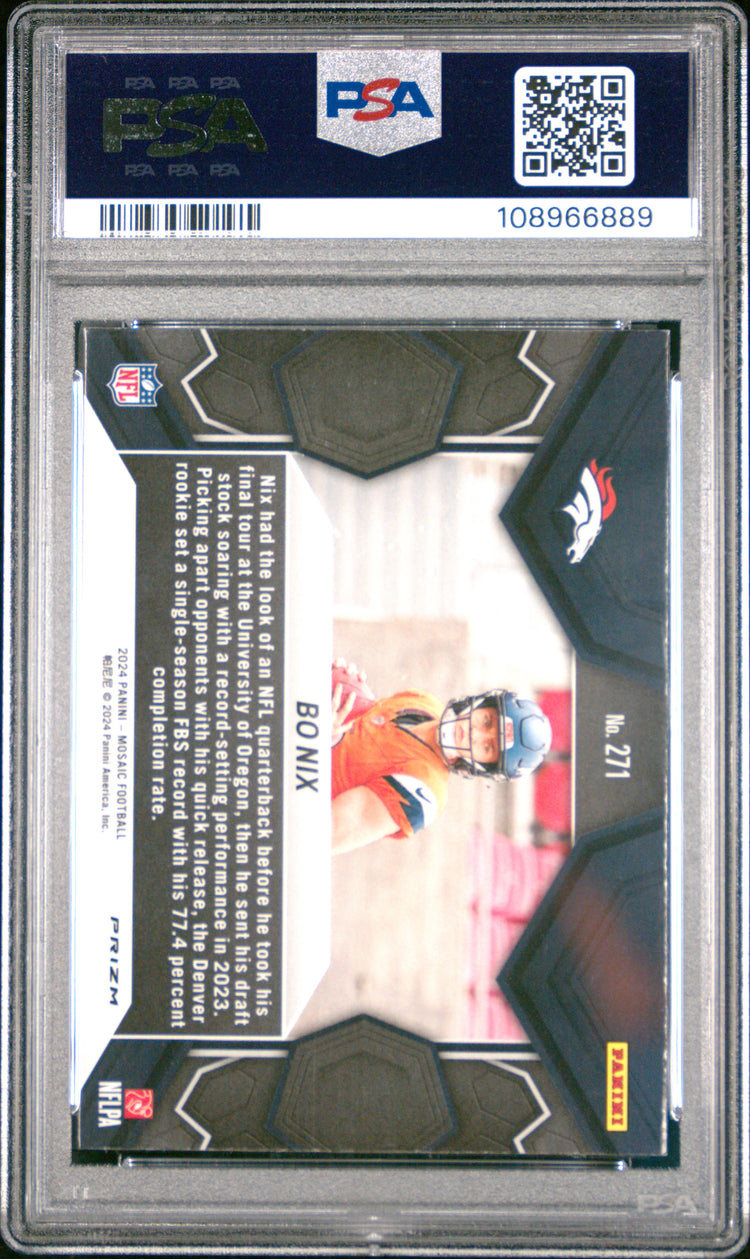 Graded 2024 Panini Mosaic Bo Nix #271 Reactive Blue Rookie RC Football Card PSA 10 Gem Mint