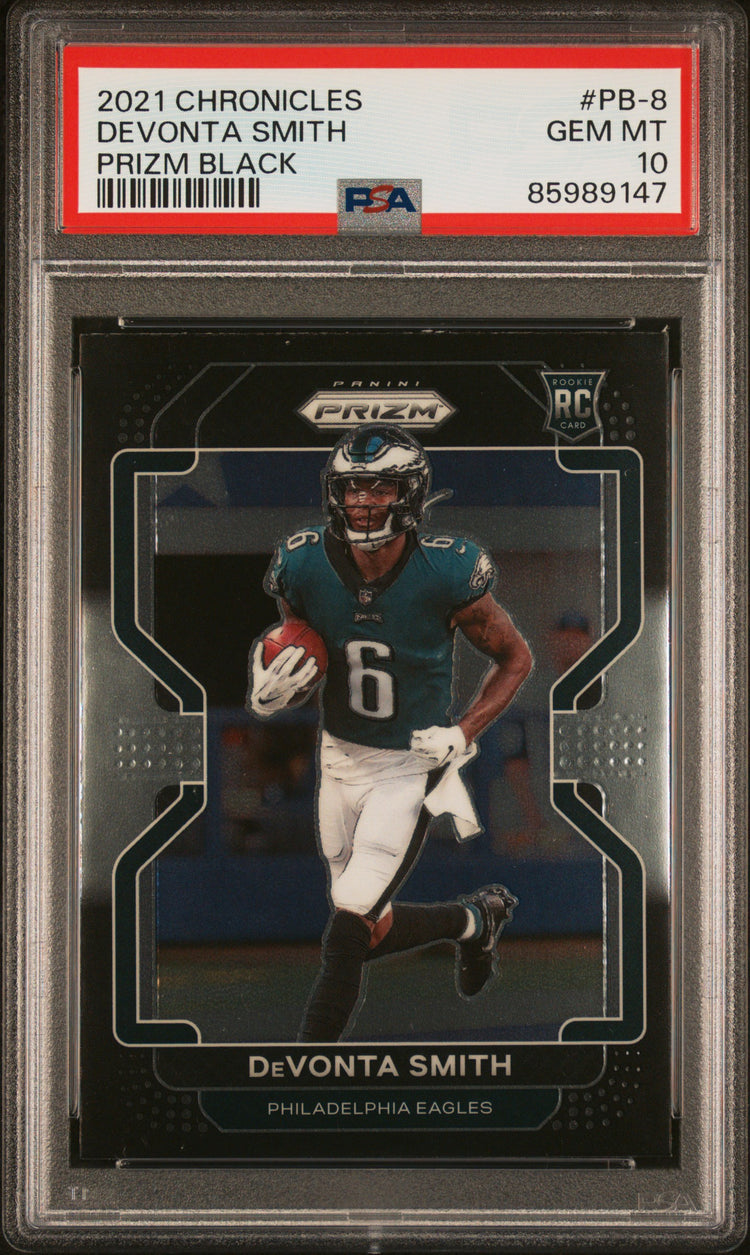Graded 2021 Panini Chronicles Devonta Smith #PB8 Prizm Black Rookie RC Football Card PSA 10