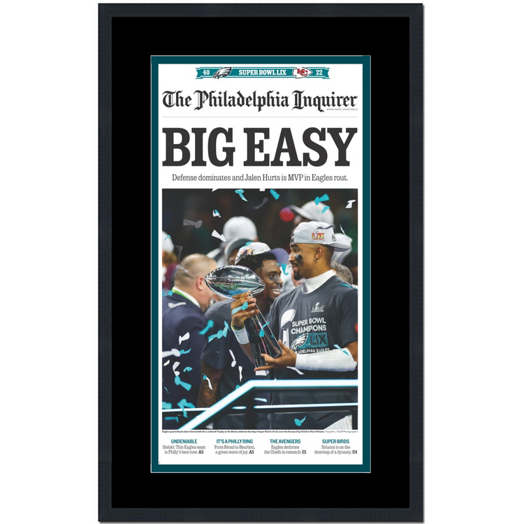 Framed Philadelphia Inquirer Eagles Big Easy Super Bowl LIX 59 Champions 14x21 Football Newspaper Cover Photo Professionally Matted