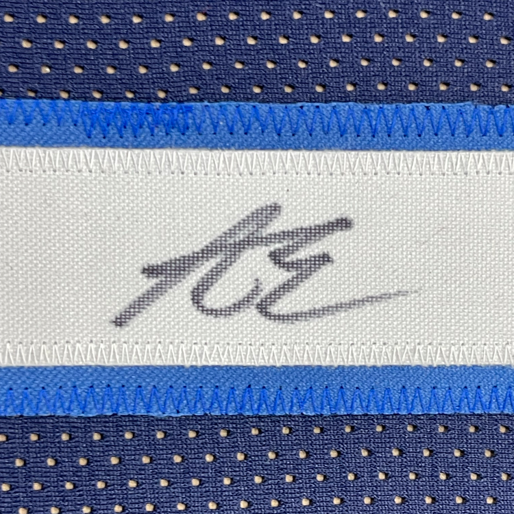 Framed Autographed/Signed Anthony Edwards 35x39 Minnesota Blue Basketball Jersey Beckett BAS COA