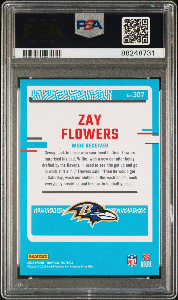 Graded 2023 Panini Donruss Zay Flowers #307 Rookie RC Football Card PSA 10 Gem Mint