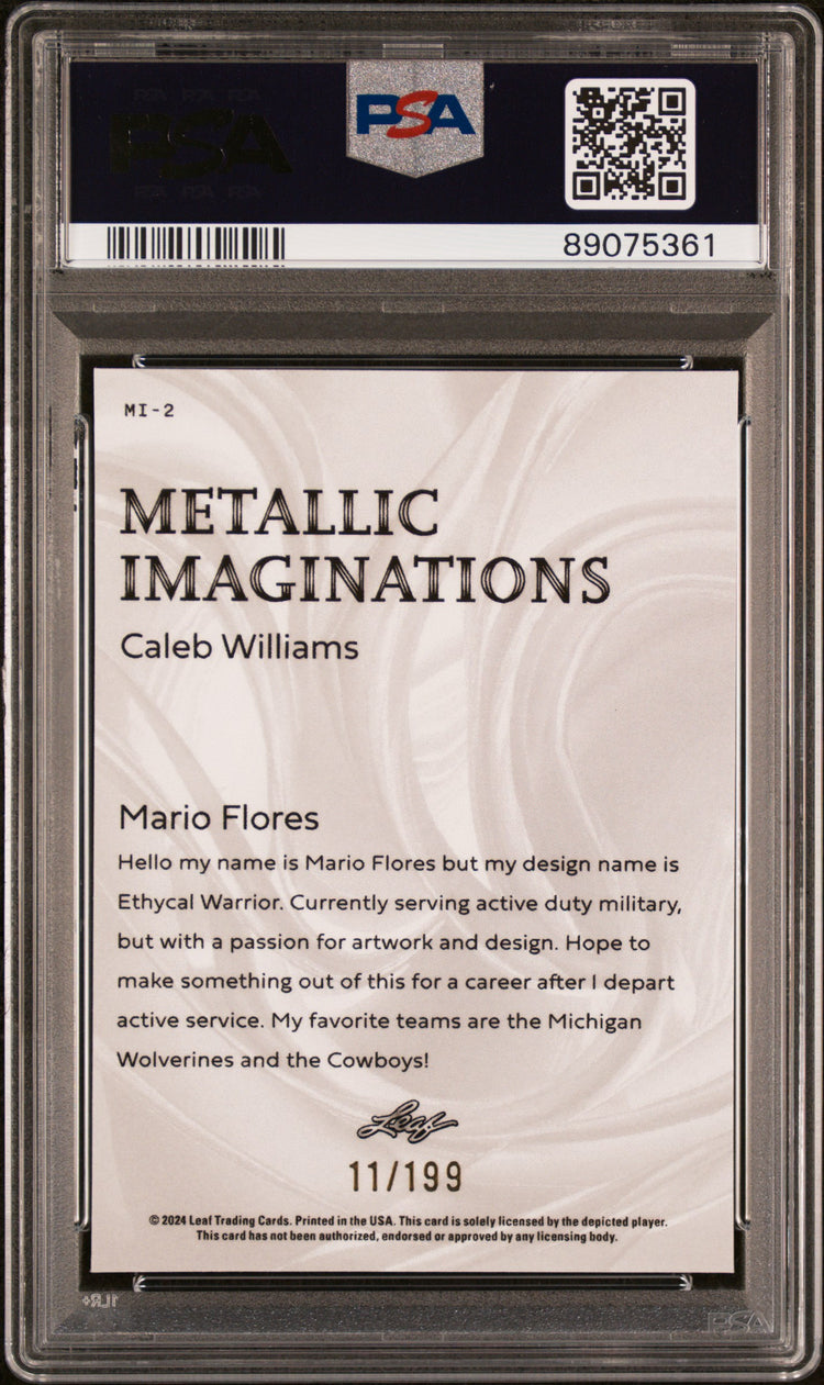 Graded 2024 Leaf Caleb Williams #MI2 Metallic Imaginations Red #/199 Rookie RC Football Card PSA 10 Gem Mint