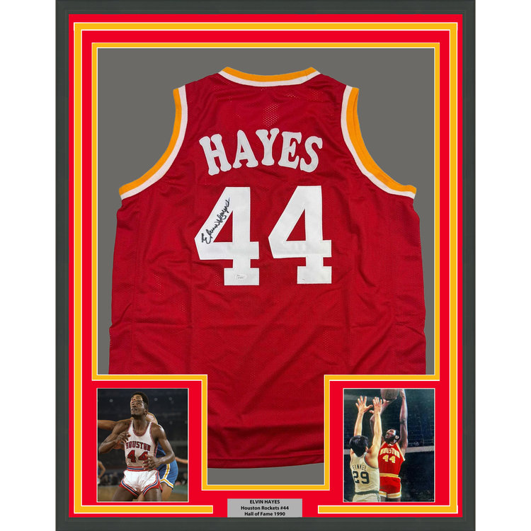 Framed Autographed/Signed Elvin Hayes 35x39 Houston Red Basketball Jersey JSA COA