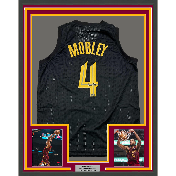 Framed Facsimile Autographed Evan Mobley 35x39 Cleveland Black Reprint Laser Auto Basketball Jersey