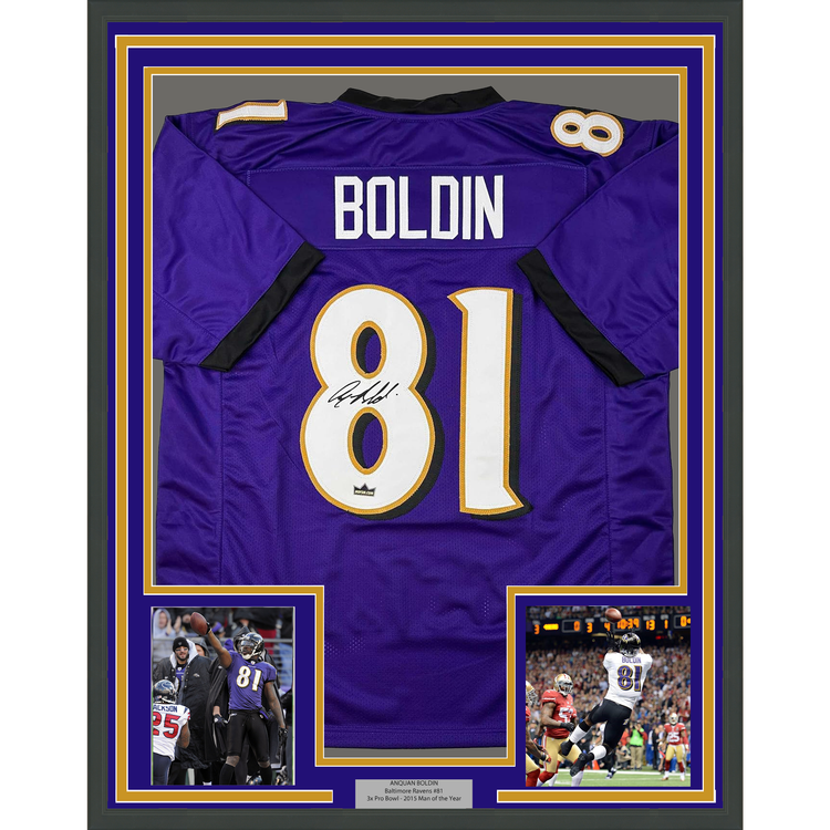 Framed Facsimile Autographed Anquan Boldin 35x39 Baltimore Purple Reprint Laser Auto Football Jersey