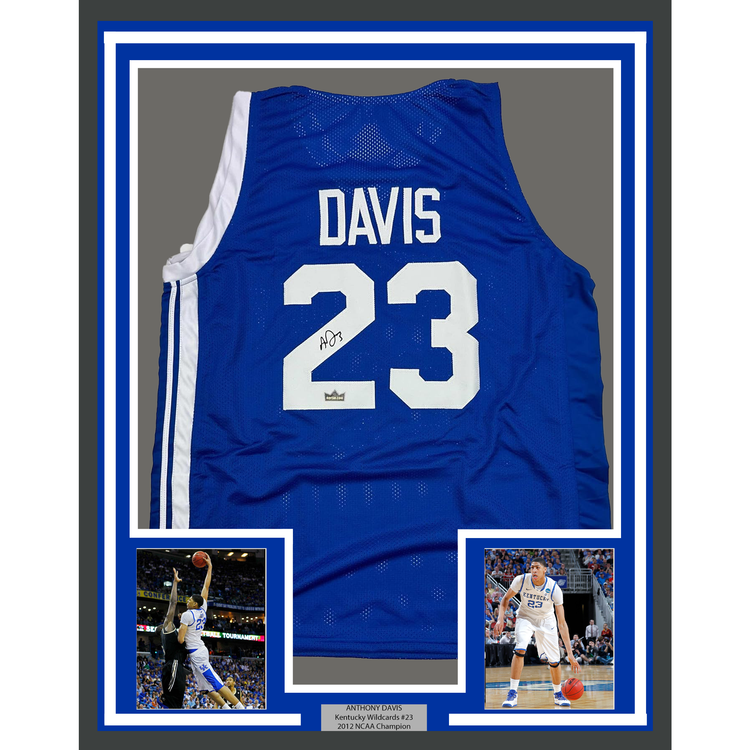 Framed Facsimile Autographed Anthony Davis 35x39 Kentucky Blue Reprint Laser Auto College Basketball Jersey