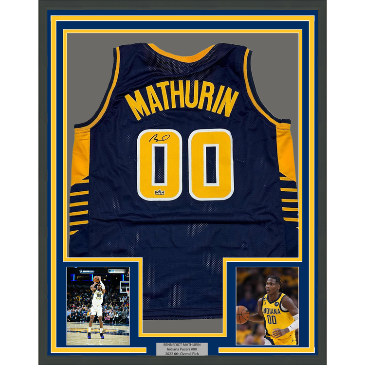 Framed Facsimile Autographed Bennedict Mathurin 35x39 Indiana Blue Reprint Laser Auto Basketball Jersey
