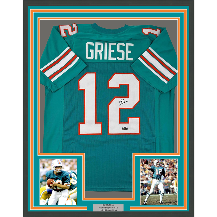 Framed Facsimile Autographed Bob Griese 35x39 Miami Teal Reprint Laser Auto Football Jersey